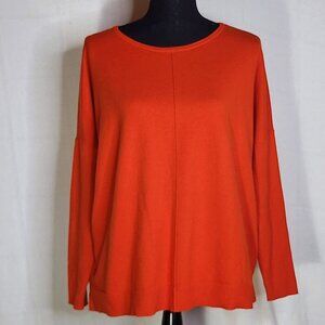 Chico's Orange Center Seam LS Nylon Rayon Poly Cashmere Sweater Sz Chico 2 US L